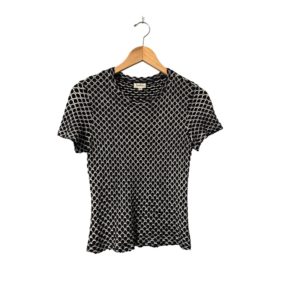 Neiman Marcus Womens Black White Geometric Pattern Short Sleeve‎ Top Size S